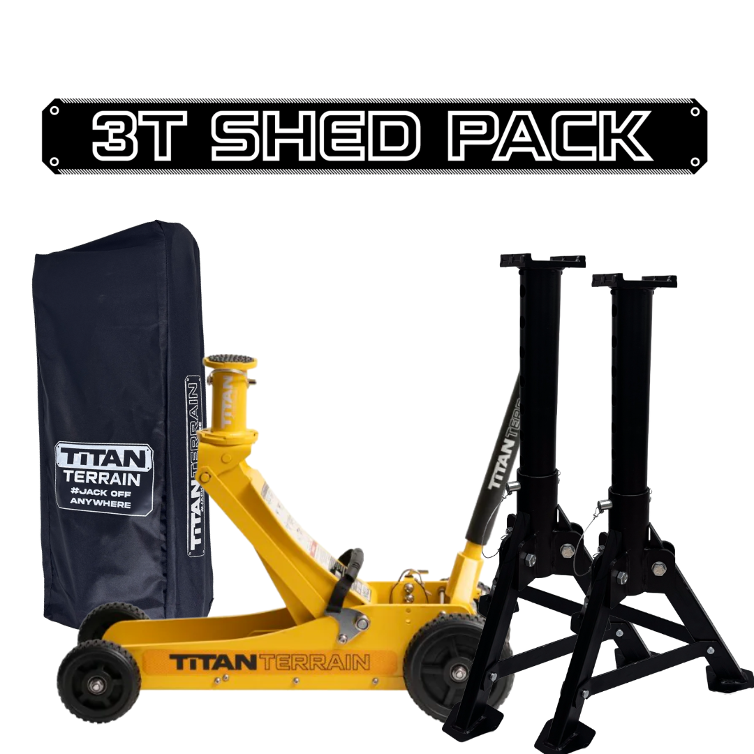 TITAN TERRAIN 3T Shed Jack Pack - Includes 3000KG Jack, Jack Stand Pair, Cover Bag