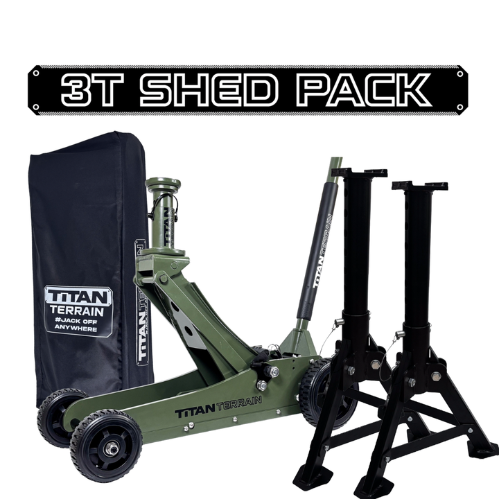 TITAN TERRAIN 3T Shed Jack Pack - Includes 3000KG Jack, Jack Stand Pair, Cover Bag