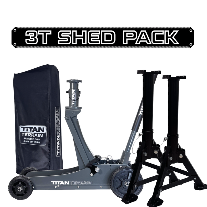 TITAN TERRAIN 3T Shed Jack Pack - Includes 3000KG Jack, Jack Stand Pair, Cover Bag