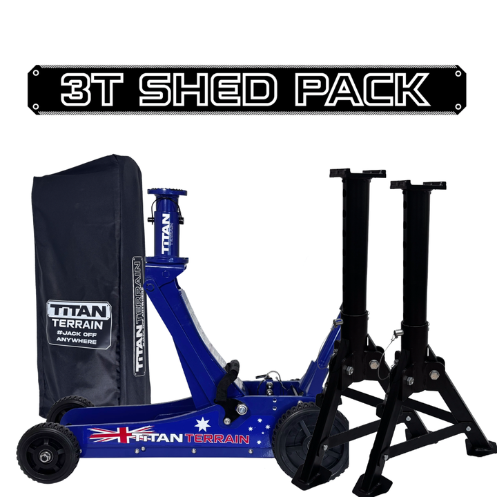 TITAN TERRAIN 3T Shed Jack Pack - Includes 3000KG Jack, Jack Stand Pair, Cover Bag