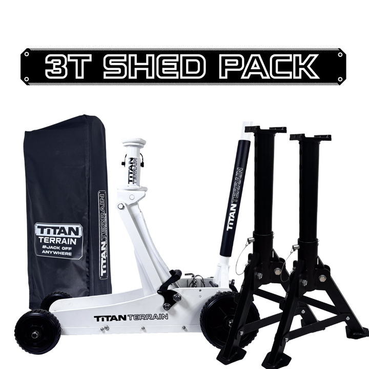 TITAN TERRAIN 3T Shed Jack Pack - Includes 3000KG Jack, Jack Stand Pair, Cover Bag