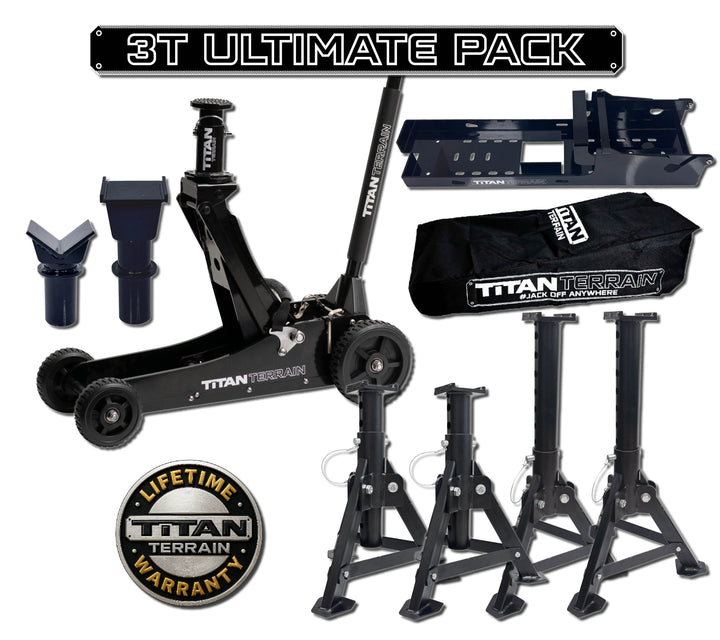 Titan Terrain 3T Ultimate Jack Pack - Includes 3000KG Jack, 2x Jack Stand Pairs, Bracket, Extension Upgrades & Cover Bag