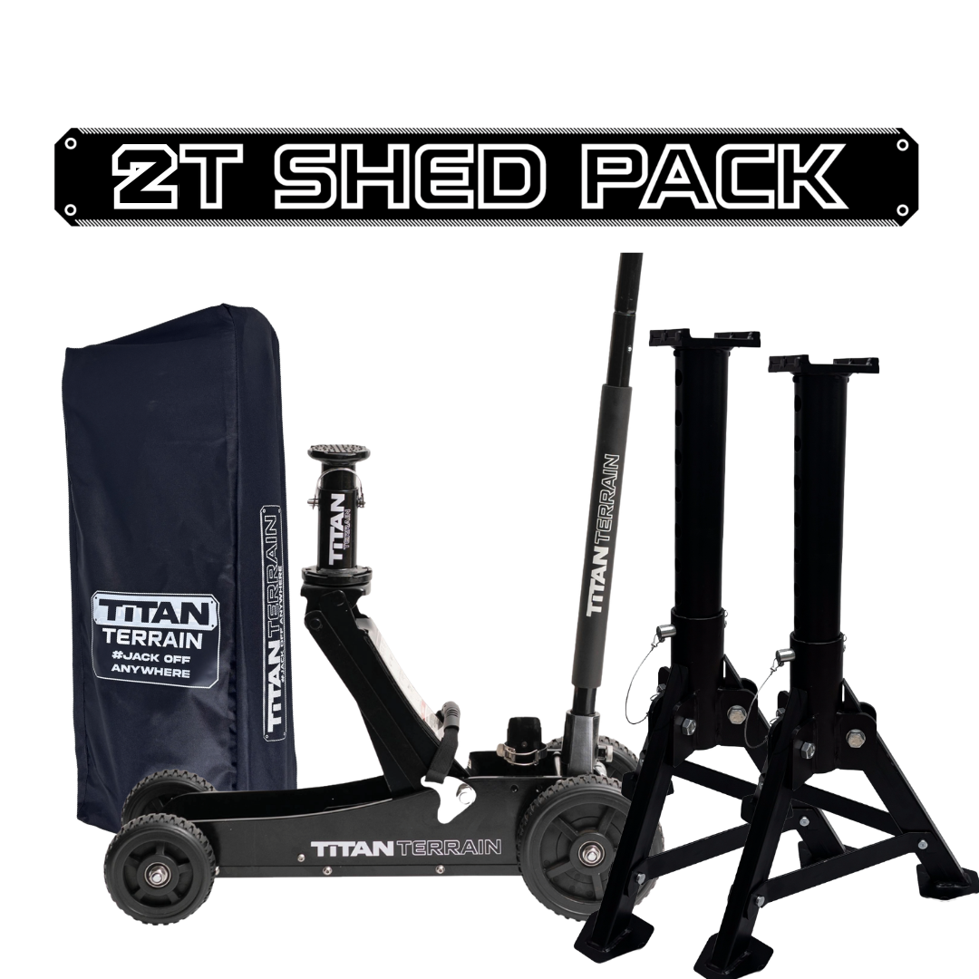 Titan Terrain 2T shed jack pack with jack, jack stands and cover bag