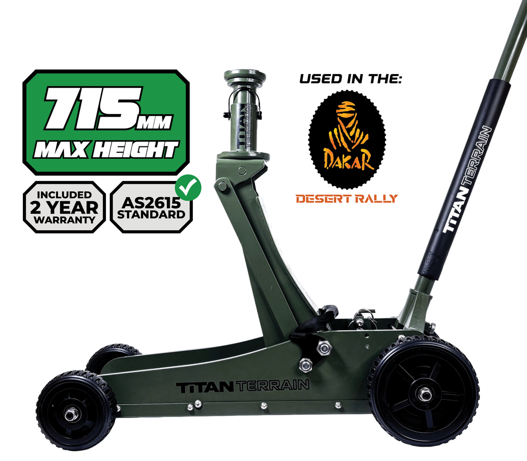 Titan Terrain 3 tonne rugged floor jack in army green