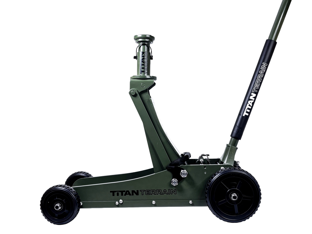 Titan Terrain 3 tonne rugged floor jack in army green
