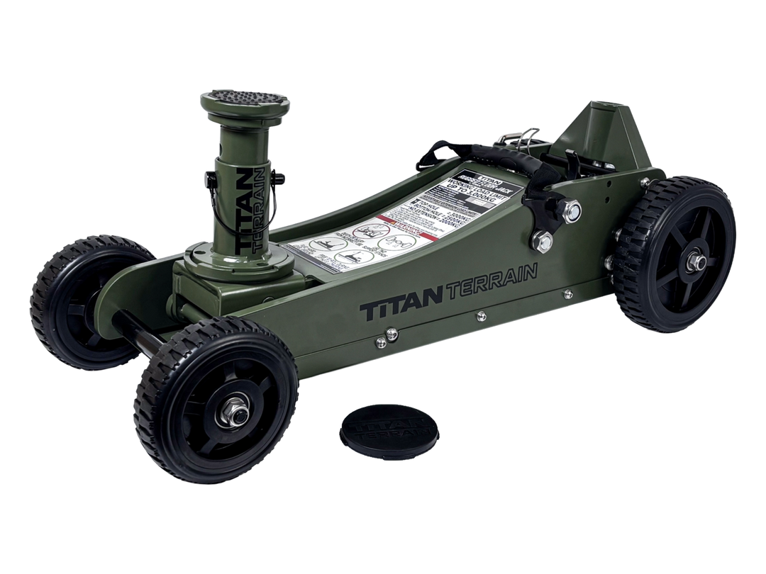 Titan Terrain 3 tonne rugged floor jack in army green