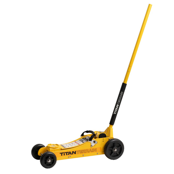 Titan Terrain 3 tonne rugged floor jack in hi-vis yellow
