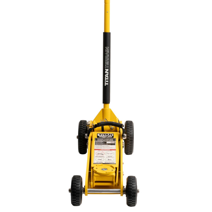 Titan Terrain 3 tonne rugged floor jack in hi-vis yellow
