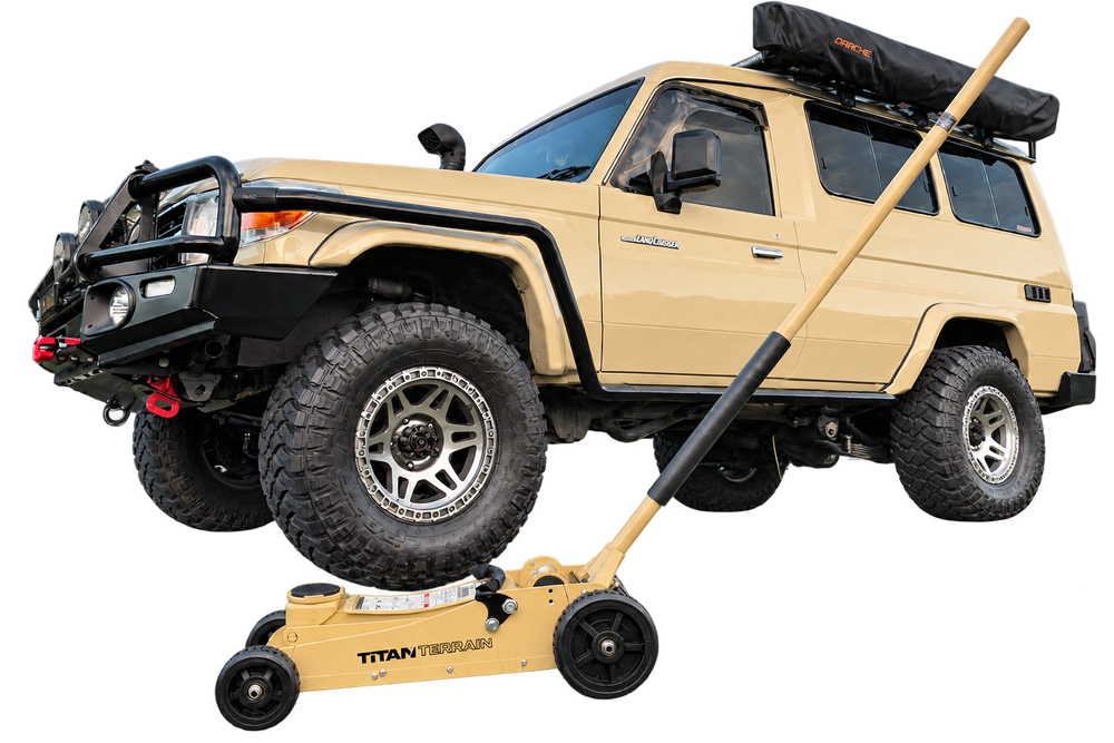 Titan Terrain 3 tonne rugged floor jack in sandy taupe