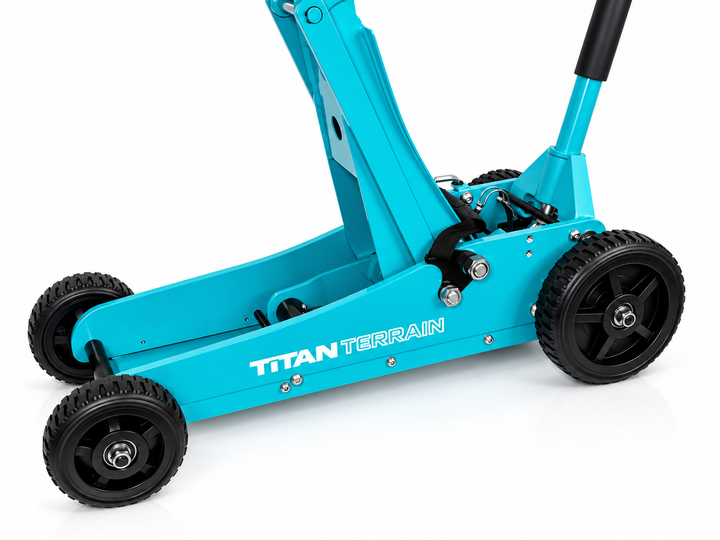 Titan Terrain 3 tonne rugged floor jack in turquoise