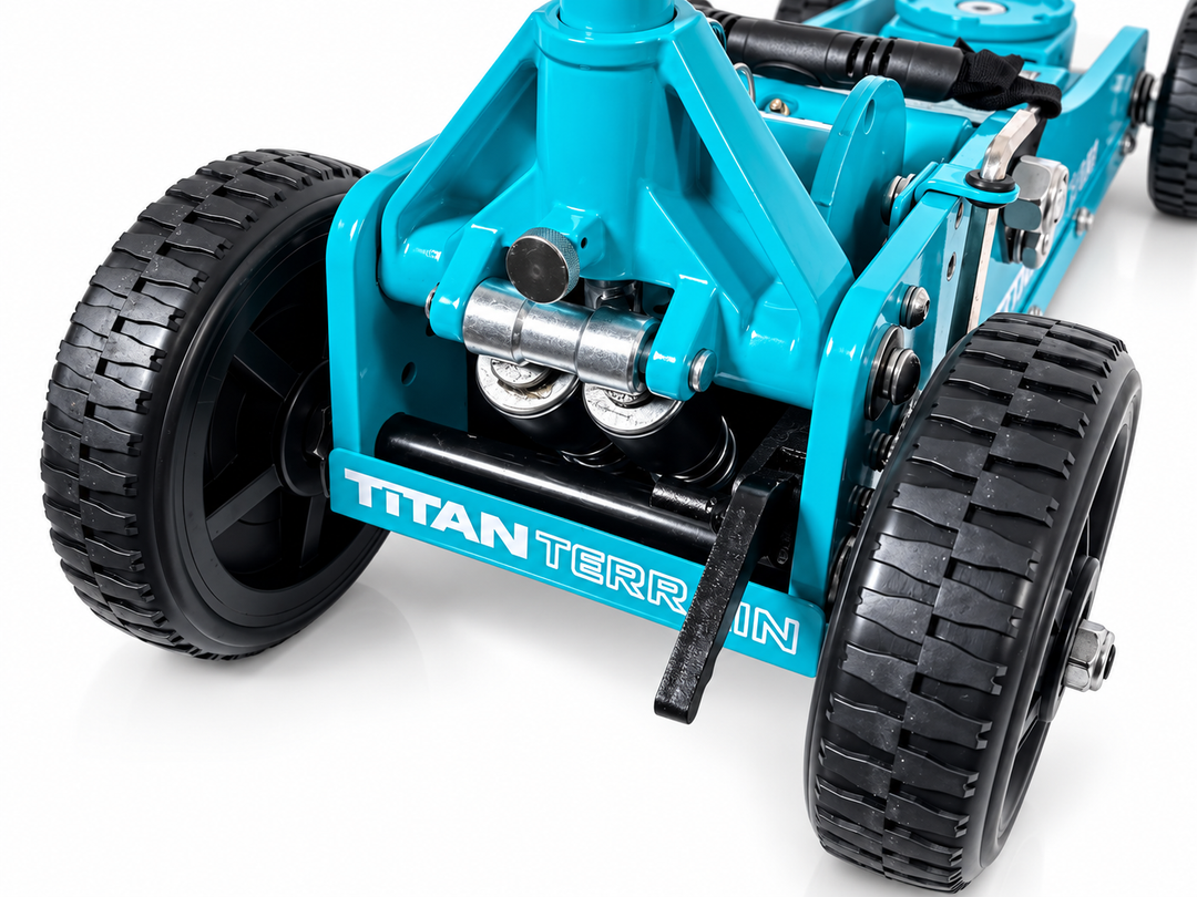 Titan Terrain 3 tonne rugged floor jack in turquoise