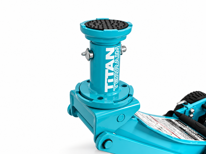 Titan Terrain 3 tonne rugged floor jack in turquoise