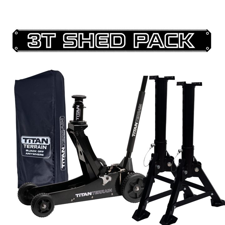 Titan Terrain 3T shed jack pack with jack, jack stands and cover bag